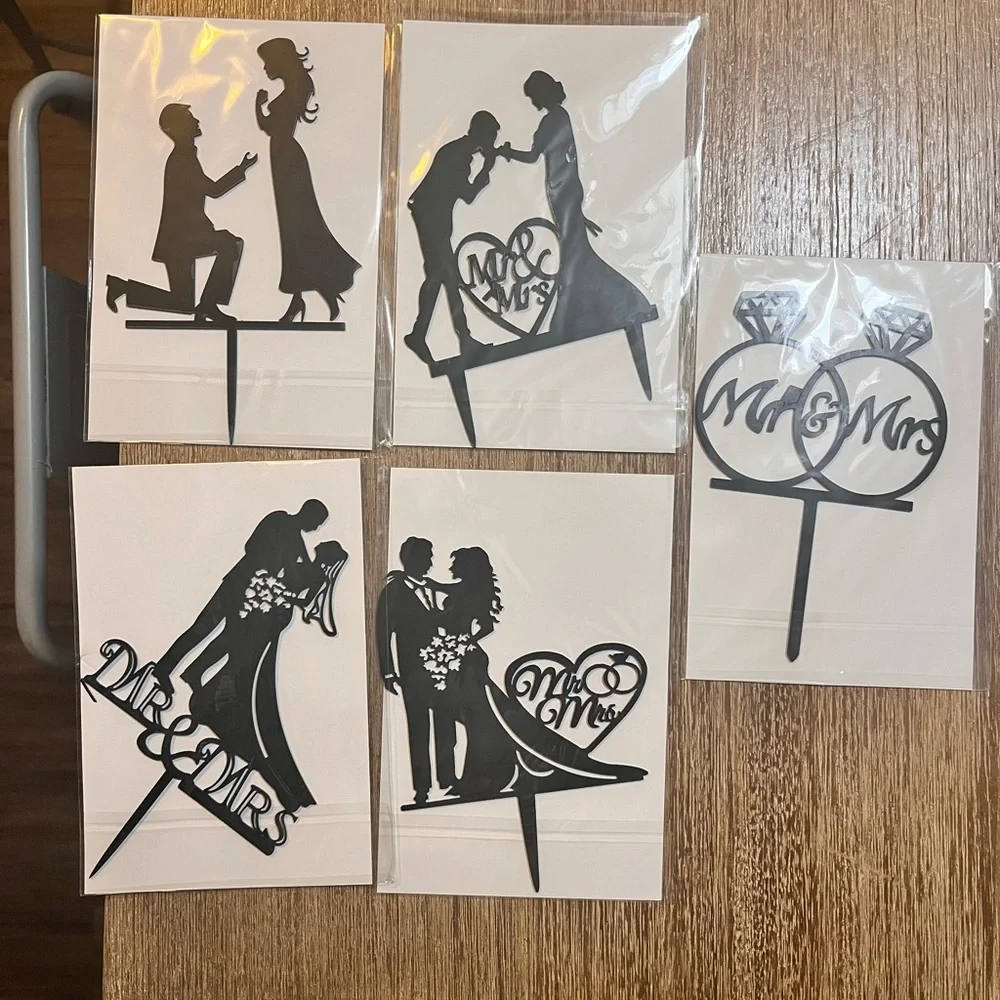 Gold Wedding Cake Toppers Set